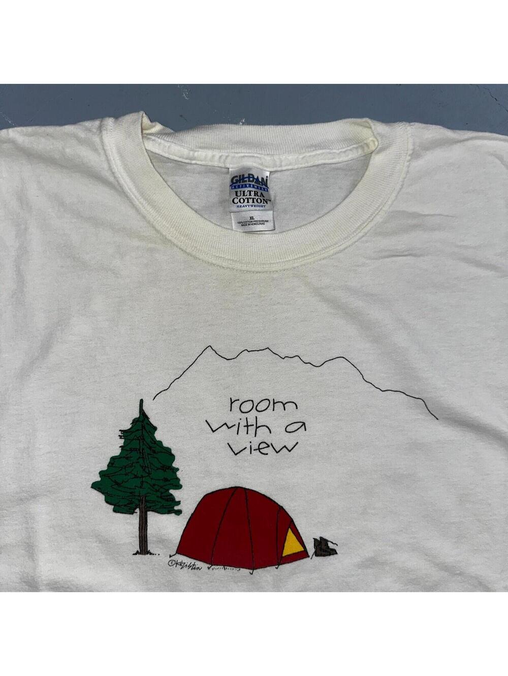 Hiking Room With A View VTG T Shirt Funny Camping Camp Hike Travel USA Y2K